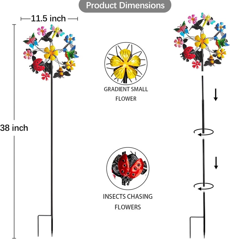 Senflame Flower Wind Spinners Outdoor, Metal Windmill with Hummingbirds, Butterflies and Bees, Pinwheels for Yard and Garden - Image 4